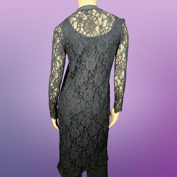 Y2K Black Long Lace Duster Cardigan Size S Gothic Witchy Whimsigoth Boho Fairy - Picture 3 of 7